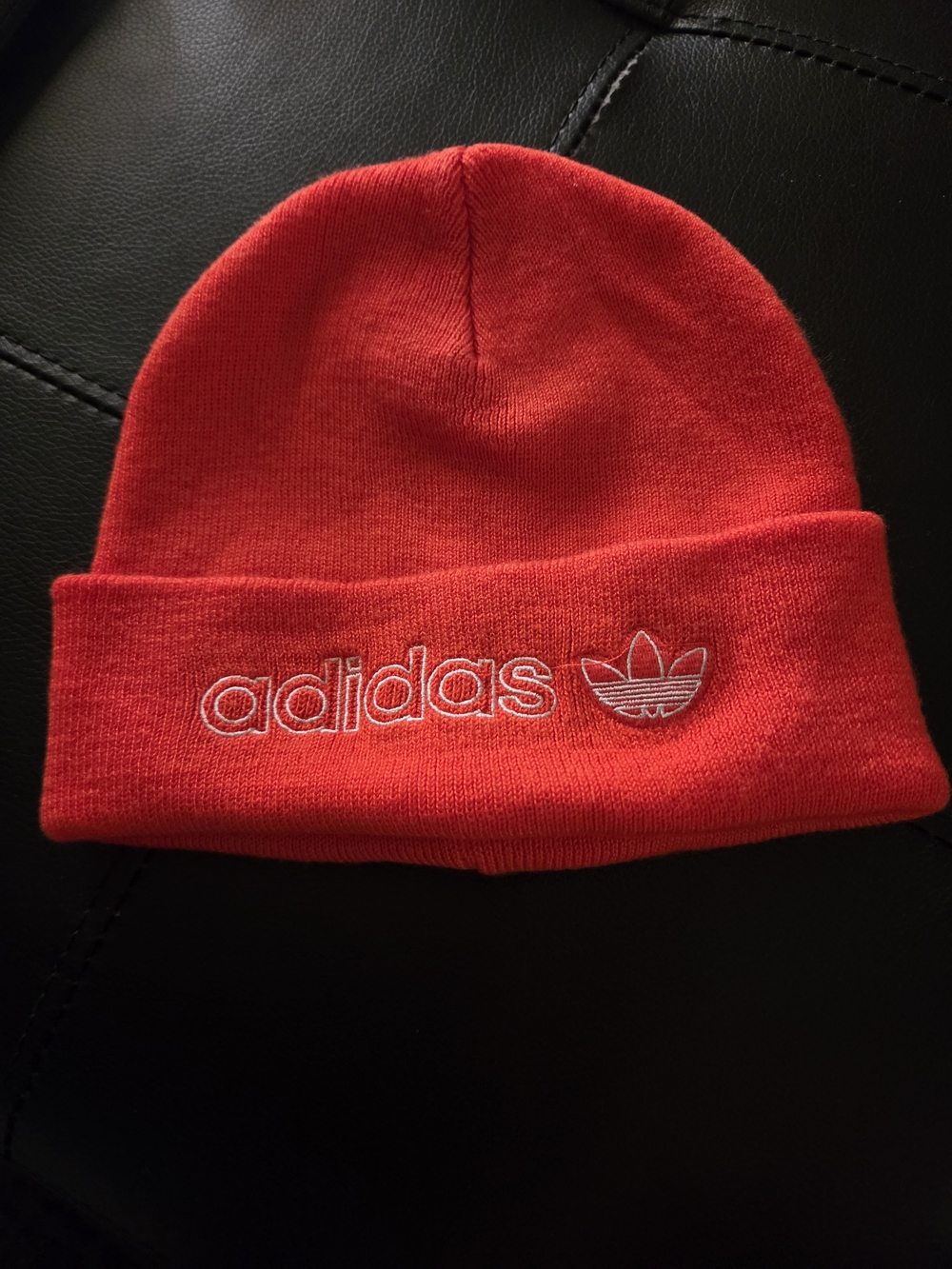 adidas Orange Red Knit Beanie with White Embroidered Logo